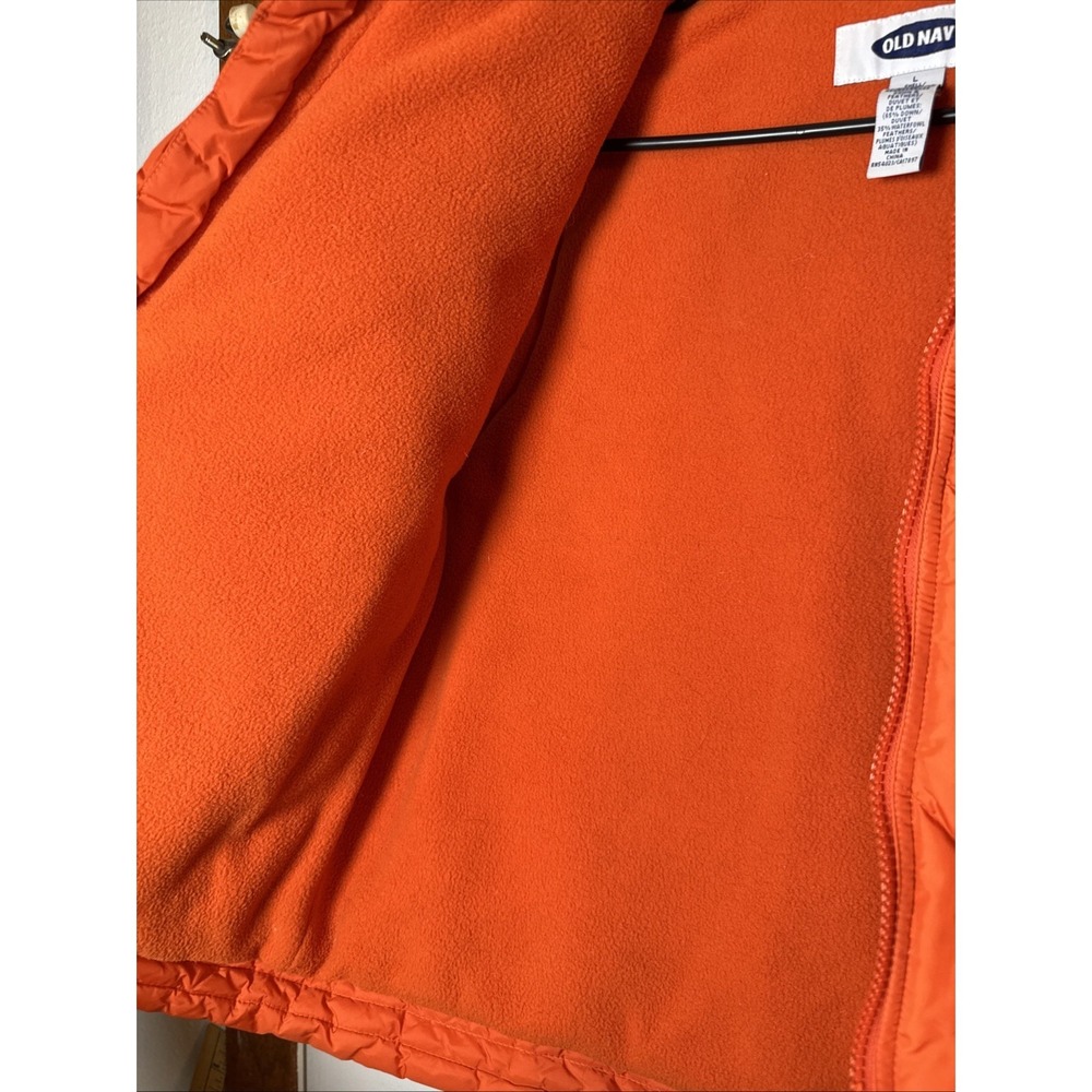 Vintage Y2K Old Navy Down Puffer Vest Womens Large‎ Orange Colorblock Zip - Picture 4 of 8